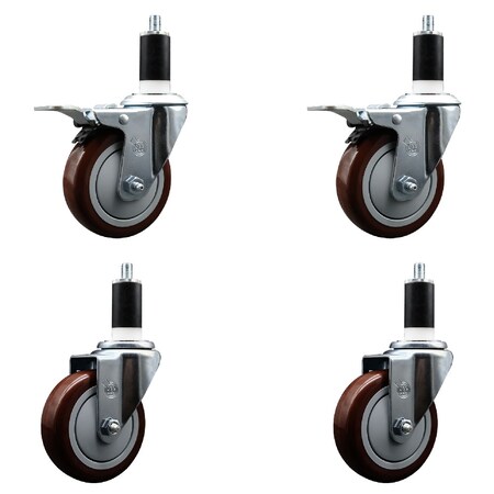 Service Caster 4'' SS Maroon Poly Swivel 1-3/8'' Expanding Stem Caster Set 2 Total Lock Brakes, 4PK SCC-SSEXTTL20S414-PPUB-MRN-2-S-2-138